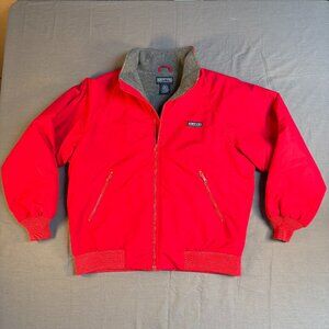 Mens Lands' End Red Bomber Style Jacket Size‎ Large (42-44) Gray Fleece Lined